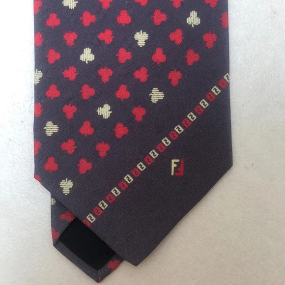 Fendi Roma vintage 100% Silk made in Italy  slim tie, grey red white clubs print - Picture 4 of 9